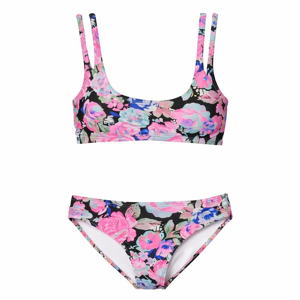 NO BOUNDARIES Bikini Set Small (3–5) Rich Black Floral Double Strap Swimwear